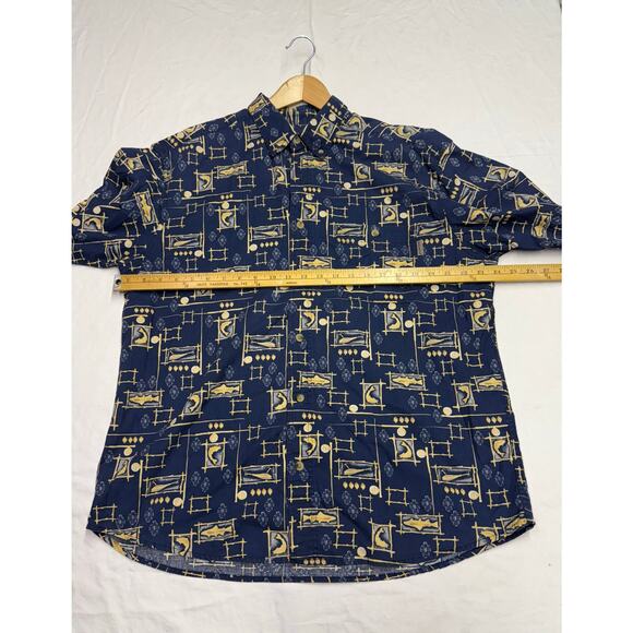 Woolrich Shirt Mens large Blue Fishing All Over Print short sleeve - Picture 9 of 10